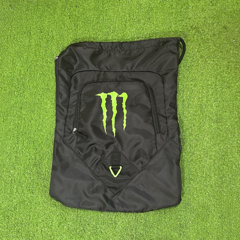 Monster Energy Backpack Black Logo Bag Drawstring Cinch Book Bag NWOT Travel